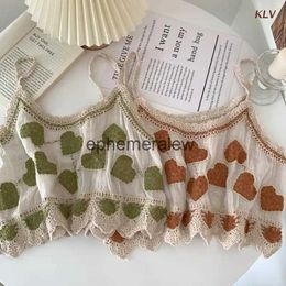 Women's Tanks Camis Women Vintage Cotton Linen Camisole Embroidery Heart Striped Spaghetti Strap Crop Top Crochet Knit Beach Sling Vestephemeralew1