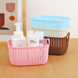 wholesale solid Colour cabinet storage basket, imitation rattan woven hollow plastic storage basket, handle