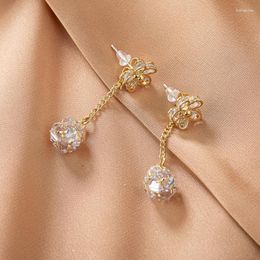 Stud Earrings XIYAWANG Shinning Zircon Flower Ball Korean Long For Women Lady Chic Jewelry Simple Front And Back Earings