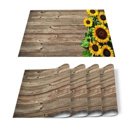 Sunflowers Rustic Pattern Table Mat Kitchen Decoration Placemat Napkin For Wedding Dining Accessories 240112