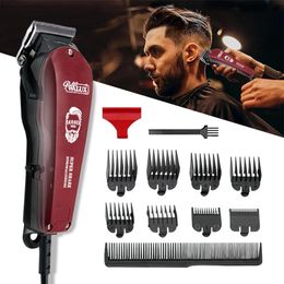 WALUX Professional Barber AC Hair Clipper 10W Powerful Trimmer Home Man Quiet Shaver 2M Cable Cutting Machine 8 Guard Combs 240112