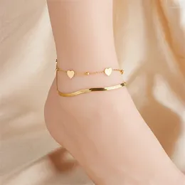 Anklets 2024 Stainless Steel Heart Snake Chain For Women Girl Trend Multi-layer Chains Non-fading Jewellery Gift Party