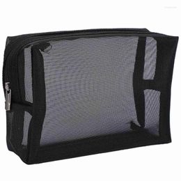 Cosmetic Bags Kf-Black Mesh Makeup Bag See Through Zipper Pouch Travel And Toiletries Organiser Pack Of 12(S M L)