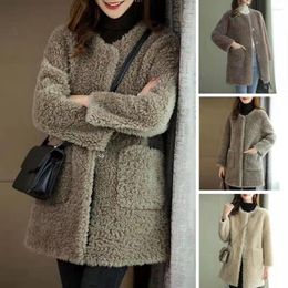 Women's Jackets Women Solid Color Jacket Mid-length Coat Double-sided Plush Thermal Winter With Windproof Round Neck Mid