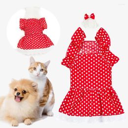 Dog Apparel Pet Dress Flying Sleeve Polka Dots Printing Headgear Summer Kitty Clothes Outfits For Home Wear