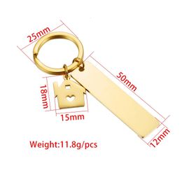 10Pcs Lot Mirror Polished Stainless Steel Strip Blank Hollow House Keychains For DIY Souvenir Gifts Women Mens Car Key 240112