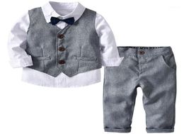 Boys Wedding Suits Kids Clothes Toddler Formal Kids Suit Children039S Wear Grey Vest Shirt Trousers Outfit Baby Clothes19333648