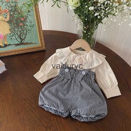 Clothing Sets MILANCEL Baby Girls Clothes Peter Pan Collar Shirt And Plaid Overall 2 Pcs Infant Girl Set H240508