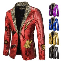 Men Blazer Shiny Sequin Shawl Collar suit Men Wedding Groom Singer Prom Glitter Suit Jacket DJ Club Stage Men suit 240112