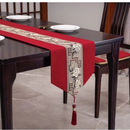 Chinese Style Table Runner Luxury Cotton Linen Jacquard Runners Decorative Bed Classic Flag Living Room el 240112