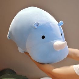 Kawaii Cotton Rhinoceros Toys Lifelike Stuffed Cartoon Animal Pillow Zoo Dolls Baby Cushion Kids Appease Toy Girl Birthday Gift 240113