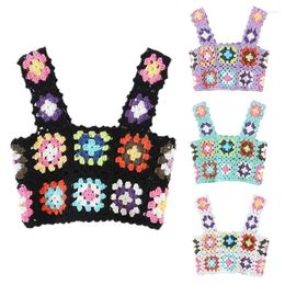 Women's Tanks Women Crochet For Tank Top Multicolor Floral Knit Vest Beach Cropped Cami S Dropship