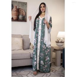 Ethnic Clothing Moroccan Muslim Abaya Women Floral Printed Long Maxi Dress Dubai Kaftan Gown Turkey Caftan Islamic Arabic Robe Jalabiya