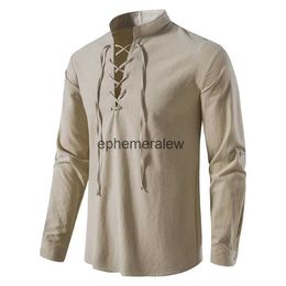 Men's T-Shirts 2023 New Casual Blouse Cotton Linen Shirt Tops Long Sleeve Tee Spring Autumn Slanted Placket Vintage Yoga Shirtsephemeralew
