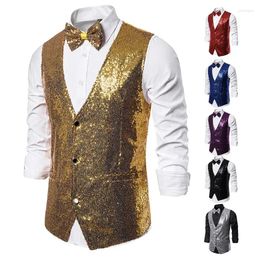 Men's Vests Men Sequin Vest Waistcoat Stage Wedding Party Casual Slim Groom Groomsman Bling Formal Dress Die Veste