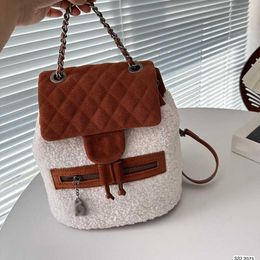 Diamond Autumn Winter New Lambswool Designer Backpack French Brand Fashion Women Shoulders Bag Lattice Classic High Quality Double Letter Luxury Ladies Handbag