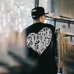 Men's T-Shirts Harajuku Streetwear Hip Hop Cargo Loose Letter Tattoo cano figure Heart Love Short Sleeve T-shirt Printingyolq