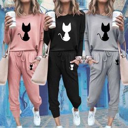 Women's Two Piece Pants Cute Tracksuit Fashion For Women Solid Casual Round Neck Pullover Female Sportswear Long Sleeve Tops Jogging 2024