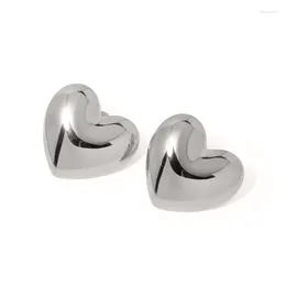 Stud Earrings ALLME Minimalist Metallic Love Heart Chunky For Women Silver PVD Plated Stainless Steel Tarnish Free Earring