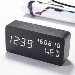 Table Clocks LED Wooden Alarm Clock Desktop Digital With Date Temperature USB Plug-in Multifunction Electric Desk Home Decoration