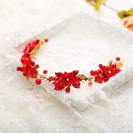 Headpieces Korean Style Luxurious Red Flower Shape Rhinestone Handmade Bride Crown Tiara Wedding Hair Accessories
