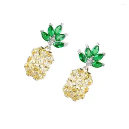 Stud Earrings Pair Of Sparkling Zircon Pineapple-shaped Ear Studs Rhinestone For Women Grils (Yellow)