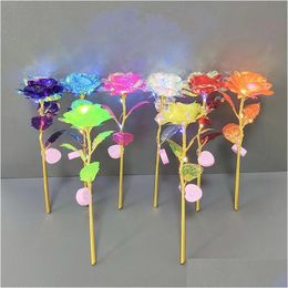 Other Festive & Party Supplies Valentine Day Party Rose Flowers 24K Foil Plated Led Luminous Roses Proposal Wedding Anniversary Mother Dhnzd