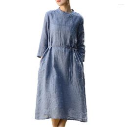 Casual Dresses Ramie Lyocell Women Vestidos Embroidery Spring Summer Dress Retro Style 2024