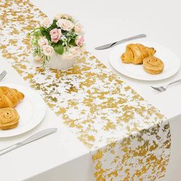 1020M Sequin Gold Thin Table Runner Glitter Metallic Foil GoldSilver Mesh Runners Rolls For Birthday Wedding Party Decor 240112