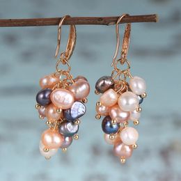 Women Natural Freshwater Pearls Grape Dangled Drop Earrings White Pink Black Baroque Pearl France Copper Earring Hook Jewellery 240113