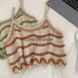 Women's Tanks Camis Women Vintage Cotton Linen Camisole Embroidery Heart Striped Spaghetti Strap Crop Top Crochet Knit Beach Sling Vestephemeralew