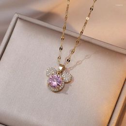 Pendant Necklaces Stainless Steel Big Zircon Cartoon Mouse Head For Women Girls Cute Crystal Accessories Gifts Friends Fans