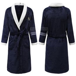 Autumn Winter Warm Coral Fleece Bathrobe Gown Thickened Flannel Men Robe Sleepwear Nightwear Loose Casual Home Wear Loungewear 240113