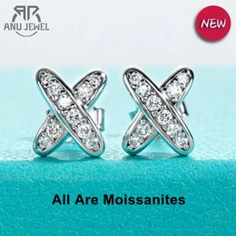 AnuJewel Diamond Earrings 925 Sterling Silver D Color VVS1 Classic Cross Stud For Woman Jewelry 240112