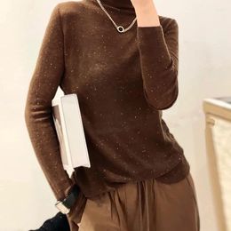 Women's Sweaters Autumn Winter Women Sequin Sweater Elegant Turtleneck Solid Colour Knitted Jumper Casual Warm Femme Bottom Shirt Pullovers