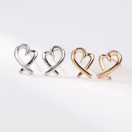 Stud Earrings 925 Sterling Silver For Women Exquisite Simple Peach Heart Aros Plata Mujer Love Dainty Boucle Oreille Femme