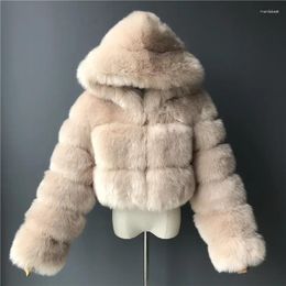 Women's Fur P9Autumn Furry Cropped Faux Coats Jackets Women Fluffy Top Coat Hooded Straight Short Winter Jacket Streetwear