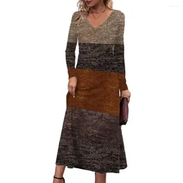 Casual Dresses Dress Colorblock Patchwork Shiny Sequin V Neck Long Sleeve Loose A-line Soft Mid-calf Length Breathable Midi