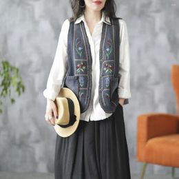 Women's Vests Retro Women Vest Denim Sleeveless Coat 2024 Autumn Summer Cardigan Pockets Loose Lady Female YoYiKamomo