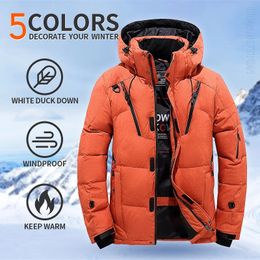 Down Jacket Men White Duck Winter Coat Windproof Warm Parkas Travel Camping Overcoat in Thicken Solid Color Hooded Clothing 240112