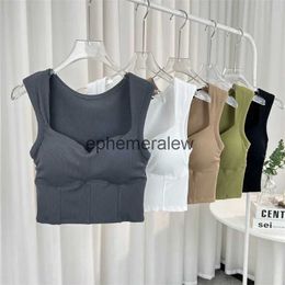 Women's Tanks Camis Vintage Sleeveless Almighty Tank Spring Square Collar Solid Colours Femme Corset Crop Tops with Built In Bras Camisolesephemeralew