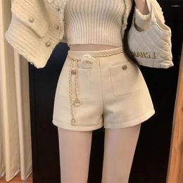 Women's Shorts For 2024 Elegant White Tweed Short Pants Casual Spring High Waist Straight Loose Wide Leg