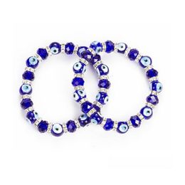 Blue Evil Eye Crystal Beaded Strands Elastic Bracelets Handmade Lucky Eyes Beads Bracelet Jewelry Christmas Gifts For Women Men Drop Otcfq