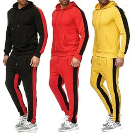 Men's Tracksuits 2 Pieces Set Solid Striped Hoodies Sportwear And Drawstring Sweatpants Fashion Loose Clothing Male Sports