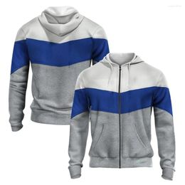 Men's Hoodies White Blue And Grey Stripes 3D Printed Autumn/winter Zipper Hoodie Retro Street Sport Fashion Plus