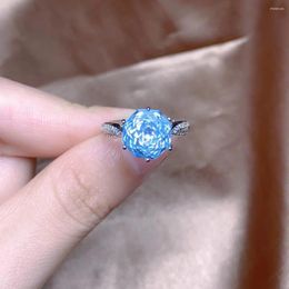 Cluster Rings Natural Topaz Ring 4ct 10mm Rose Cut Sky Blue S925 Sterling Silver Jewellery For Daily Wear