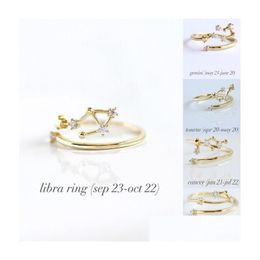 12 Constellations Band Rings Rhinestone Amet Zodiac Signs Gold Sier Colours Fashion Anniversary Jewellery Drop Delivery Ot4Ln