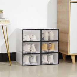 1PC Transparent Shoe Box Shoes Organizers Plastic Thickened Folding Dustproof Storage Box Stackable Combined Shoe Cabinet 240112