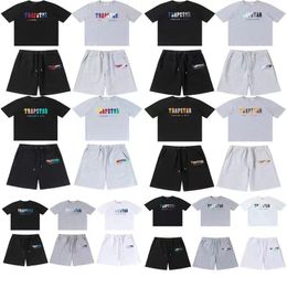 Men's t-shirts trapstar tracksuits designer embroidery letter luxury black white grey rainbow color summer sports fashion cotton cord top short sleeve size s -2XL