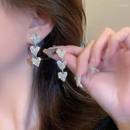 Dangle Earrings Korean Fashion Shiny Full Rhinestone Love Tassel Luxury Crystal Women Trendy Party Wedding Ear Jewellery